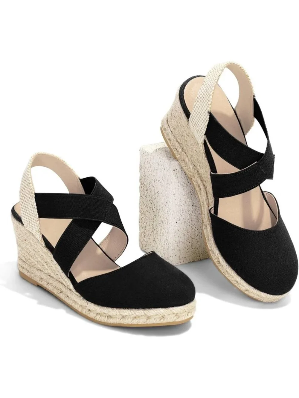 Chic Closed Toe Espadrille Wedges with Elastic Criss Cross Straps - Stylish